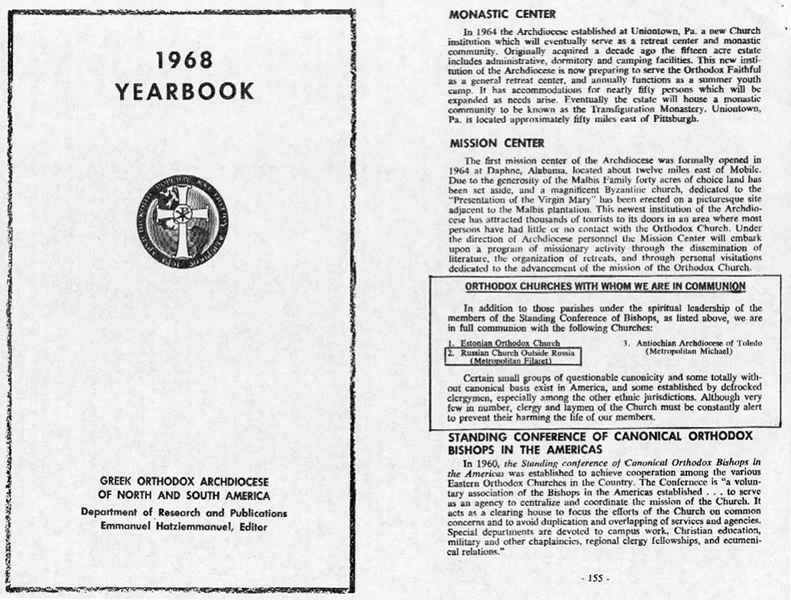 GOA Yearbook from 1968: States they are in full communion with the ROCA