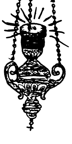 A hanging vigil lamp (kandili) with a cross pendant below, the eternal flame that burns before icons and on the holy altar in Orthodox churches